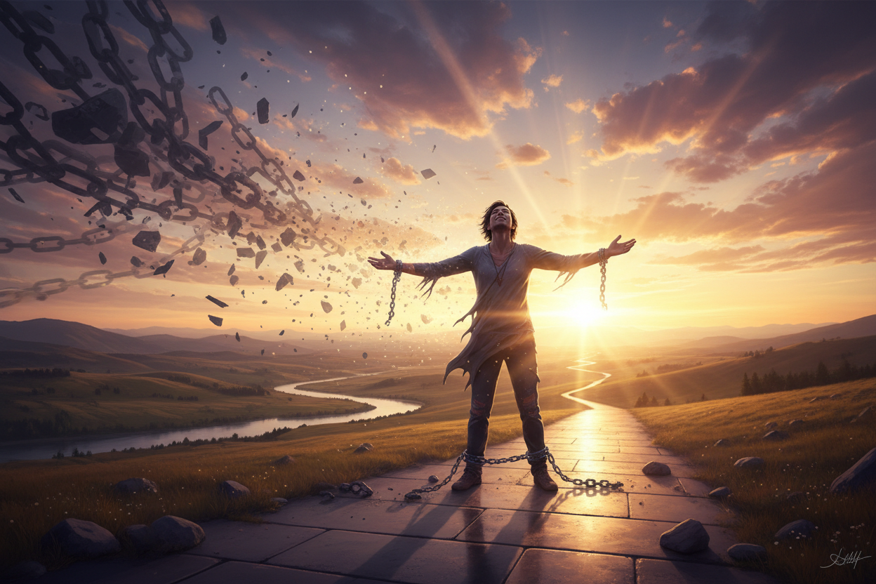 genera una imagen de una persona que salio de la adiccion al juego 